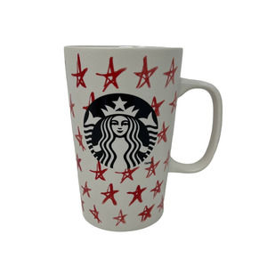 Starbucks Tall Red Star Black Siren Mermaid Logo Coffee Cup Mug 16 oz 2014